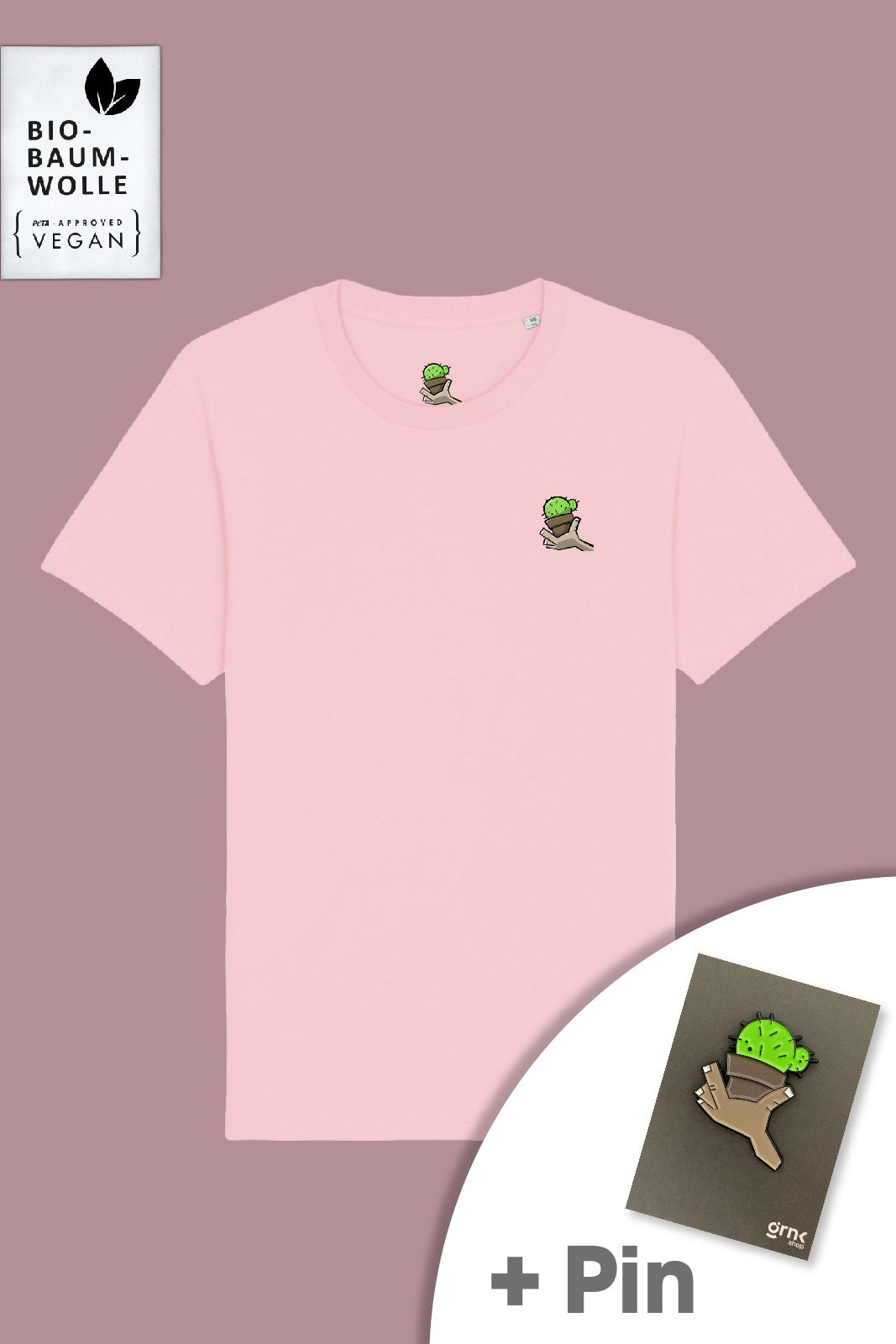 Kapuzenwurm T-Shirt "EMOTE" Pink mit Pin